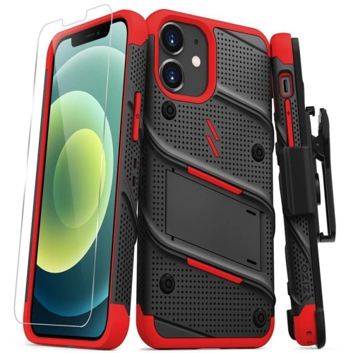 Kup Páncélozott tok Zizo Bolt Cover Apple iPhone 12 mini 9H üveggel a kijelzőre + állvány és övcsipesz (fekete/piros) - ZIZ048BLKRED - {ean13} - Sklep Home Screen