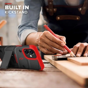 Kup Páncélozott tok Zizo Bolt Cover Apple iPhone 12 mini 9H üveggel a kijelzőre + állvány és övcsipesz (fekete/piros) - ZIZ048BLKRED - {ean13} - Sklep Home Screen