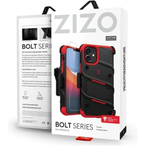 Kup Páncélozott tok Zizo Bolt Cover Apple iPhone 12 mini 9H üveggel a kijelzőre + állvány és övcsipesz (fekete/piros) - ZIZ048BLKRED - {ean13} - Sklep Home Screen