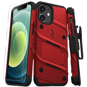 Kup Pancierové pouzdro Zizo Bolt Cover Apple iPhone 12 mini se sklem 9H na displej + stojánek & držák na pásek (červená/černá) - ZIZ049REDBLK - {ean13} - Sklep Home Screen