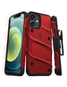 Pancerne etui Zizo Bolt Cover Apple iPhone 12 mini ze szkłem 9H na ekran + podstawka & uchwyt do paska (czerwony/czarny)