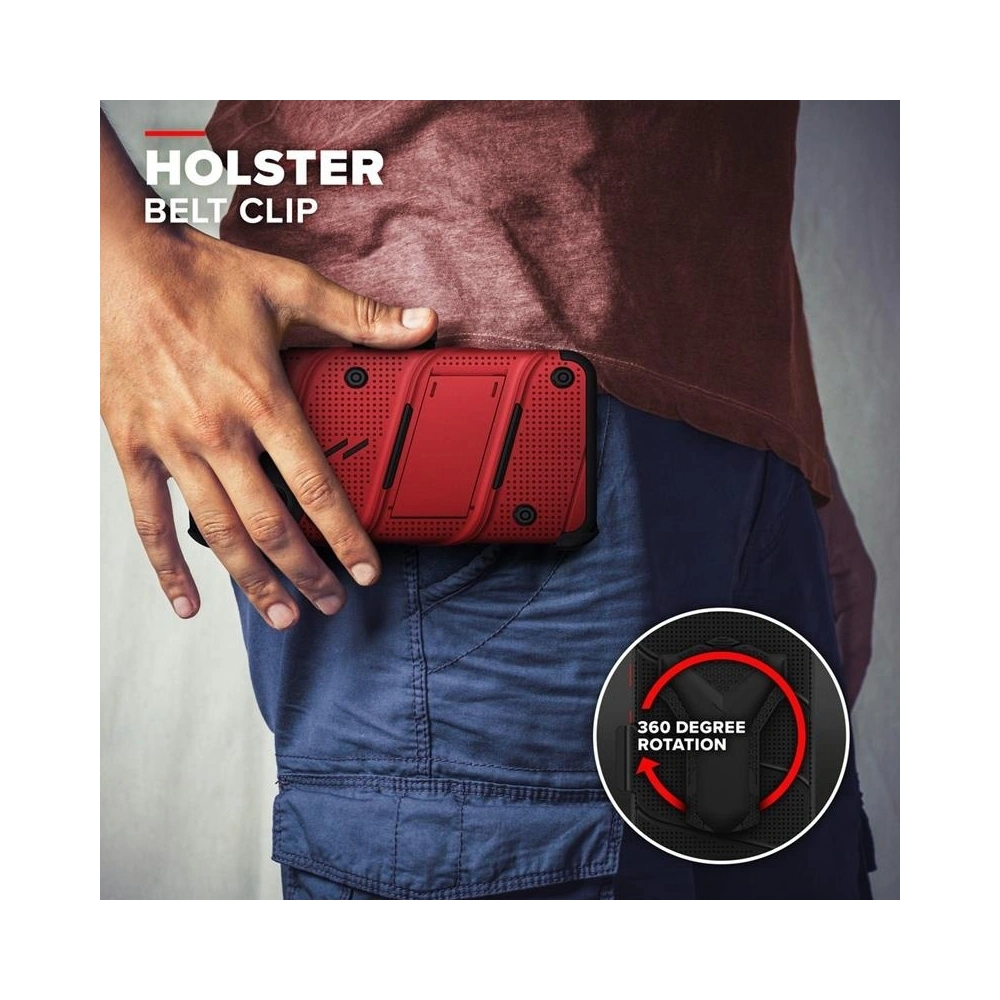 Pancerne etui Zizo Bolt Cover Apple iPhone 12 mini ze szkłem 9H na ekran + podstawka & uchwyt do paska (czerwony/czarny)