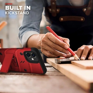Kup Pancierové pouzdro Zizo Bolt Cover Apple iPhone 12 mini se sklem 9H na displej + stojánek & držák na pásek (červená/černá) - ZIZ049REDBLK - {ean13} - Sklep Home Screen