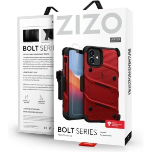 Kup Pancierové pouzdro Zizo Bolt Cover Apple iPhone 12 mini se sklem 9H na displej + stojánek & držák na pásek (červená/černá) - ZIZ049REDBLK - {ean13} - Sklep Home Screen