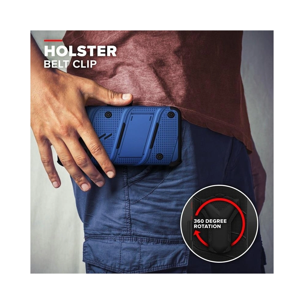 Pancerne etui Zizo Bolt Cover Apple iPhone 12 mini ze szkłem 9H na ekran + podstawka & uchwyt do paska (niebieski/czarny)