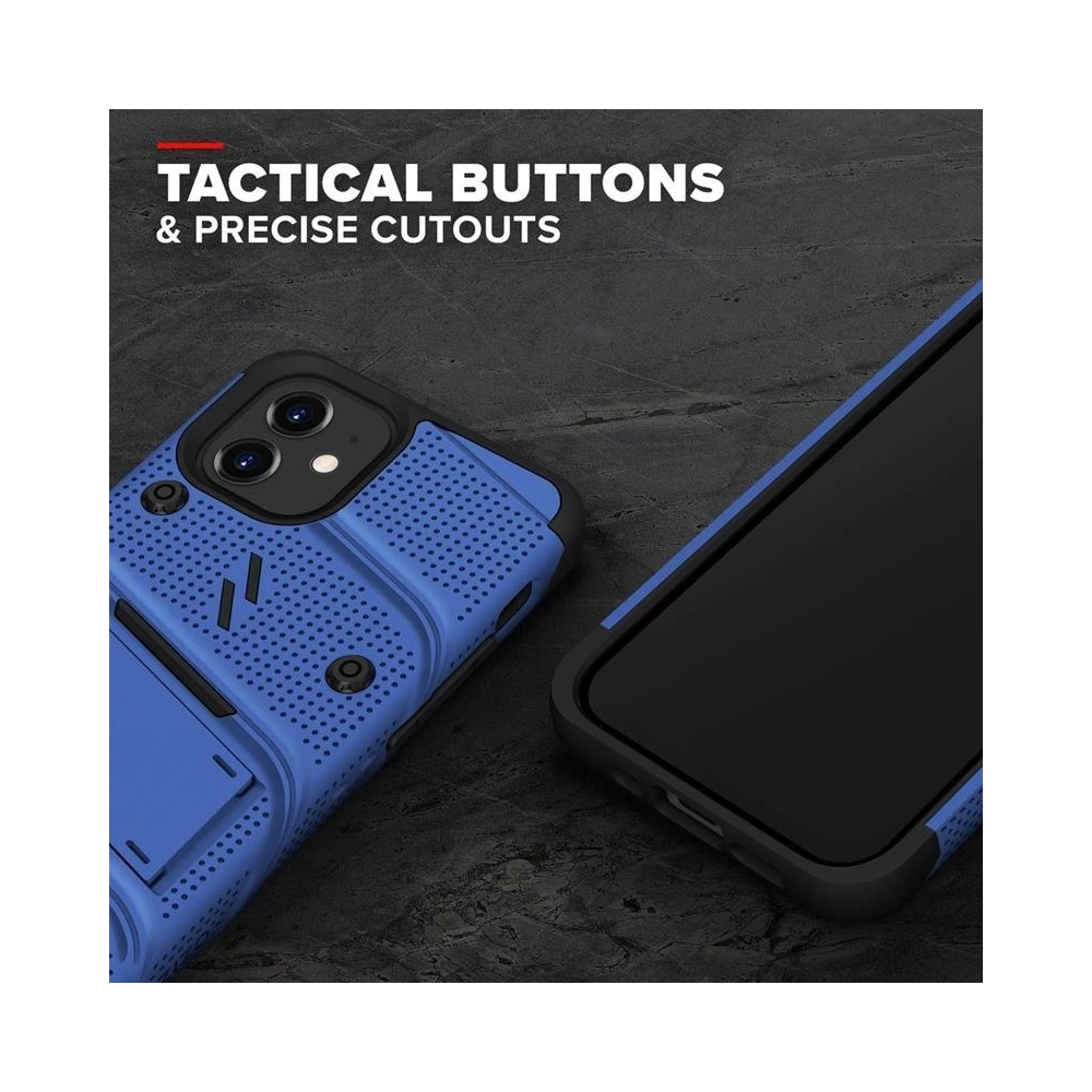 Pancerne etui Zizo Bolt Cover Apple iPhone 12 mini ze szkłem 9H na ekran + podstawka & uchwyt do paska (niebieski/czarny)