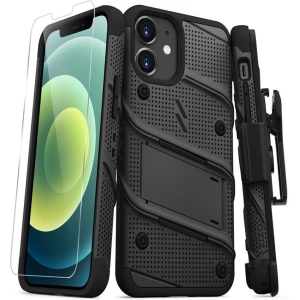 Kup Pancéřové pouzdro Zizo Bolt Cover Apple iPhone 12 mini se sklem 9H na displej + stojánek a držák na pásek (černé) - ZIZ051BLK - {ean13} - Sklep Home Screen