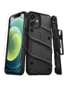Páncélozott tok Zizo Bolt Cover Apple iPhone 12 mini 9H üveggel a kijelzőre + állvány & övre akasztható tartó (fekete)