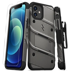 Kup Pancerne etui Zizo Bolt Cover Apple iPhone 12/12 Pro se sklem 9H na displej + základna & držák na pásek (šedá) - ZIZ052GRY - {ean13} - Sklep Home Screen