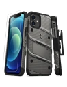 Panzergelände Zizo Bolt Cover Apple iPhone 12/12 Pro mit 9H Glas für den Bildschirm + Ständer & Gürtelclip (grau)