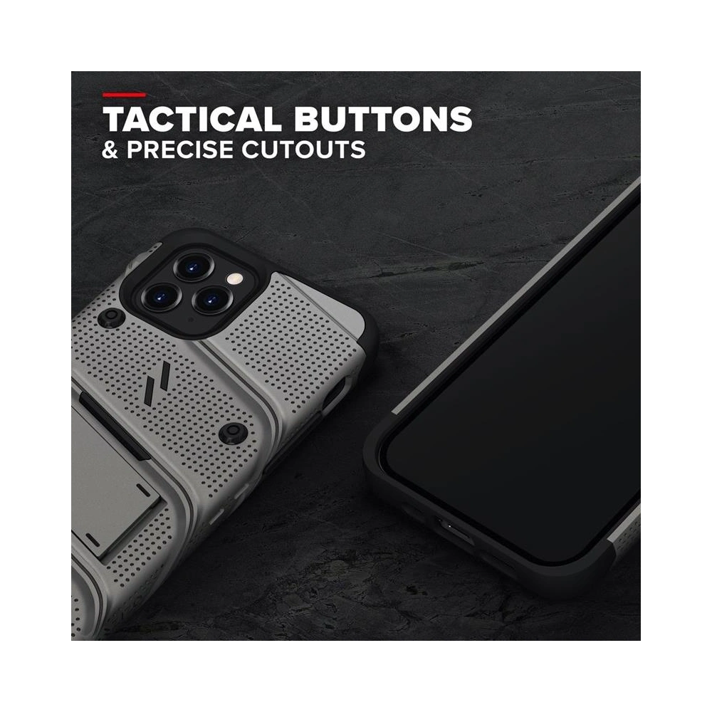 Pancerne etui Zizo Bolt Cover Apple iPhone 12/12 Pro ze szkłem 9H na ekran + podstawka & uchwyt do paska (szary)