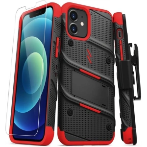 Kup Pancéřové pouzdro Zizo Bolt Cover Apple iPhone 12/12 Pro se sklem 9H na displej + stojánek a držák na pásek (černý/červený) - ZIZ053BLKRED - {ean13} - Sklep Home Screen