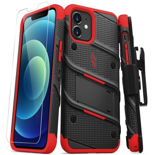 Kup Pachet etui Zizo Bolt pentru Apple iPhone 12/12 Pro cu sticlă 9H pe ecran + suport și prindere pentru curea (negru/roșu) - ZIZ053BLKRED - {ean13} - Sklep Home Screen
