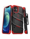 Panzerschutzhülle Zizo Bolt Cover Apple iPhone 12/12 Pro mit 9H Glas auf dem Bildschirm + Ständer & Gürtelclip (schwarz/rot)