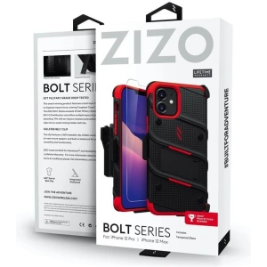 Kup Páncélozott tok Zizo Bolt Cover Apple iPhone 12/12 Pro 9H üveggel a képernyőre + állvány és övcsat (fekete/piramis) - ZIZ053BLKRED - {ean13} - Sklep Home Screen