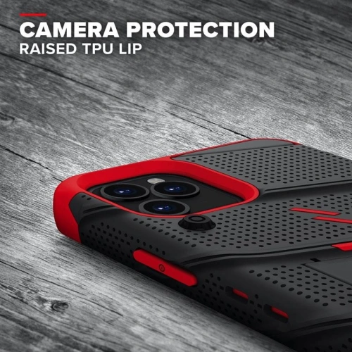 Kup Pancerne etui Zizo Bolt Cover Apple iPhone 12/12 Pro ze szkłem 9H na ekran + podstawka & uchwyt do paska (czarny/czerowny) - ZIZ053BLKRED - {ean13} - Sklep Home Screen