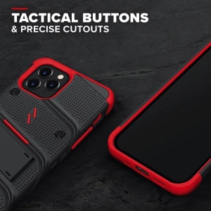 Kup Páncélozott tok Zizo Bolt Cover Apple iPhone 12/12 Pro 9H üveggel a képernyőre + állvány és övcsat (fekete/piramis) - ZIZ053BLKRED - {ean13} - Sklep Home Screen