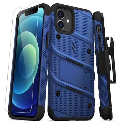 Kup Pancerne etui Zizo Bolt Cover Apple iPhone 12/12 Pro ze szkłem 9H na ekran + podstawka & uchwyt do paska (niebieski/czarny) - ZIZ054BLUBLK - {ean13} - Sklep Home Screen