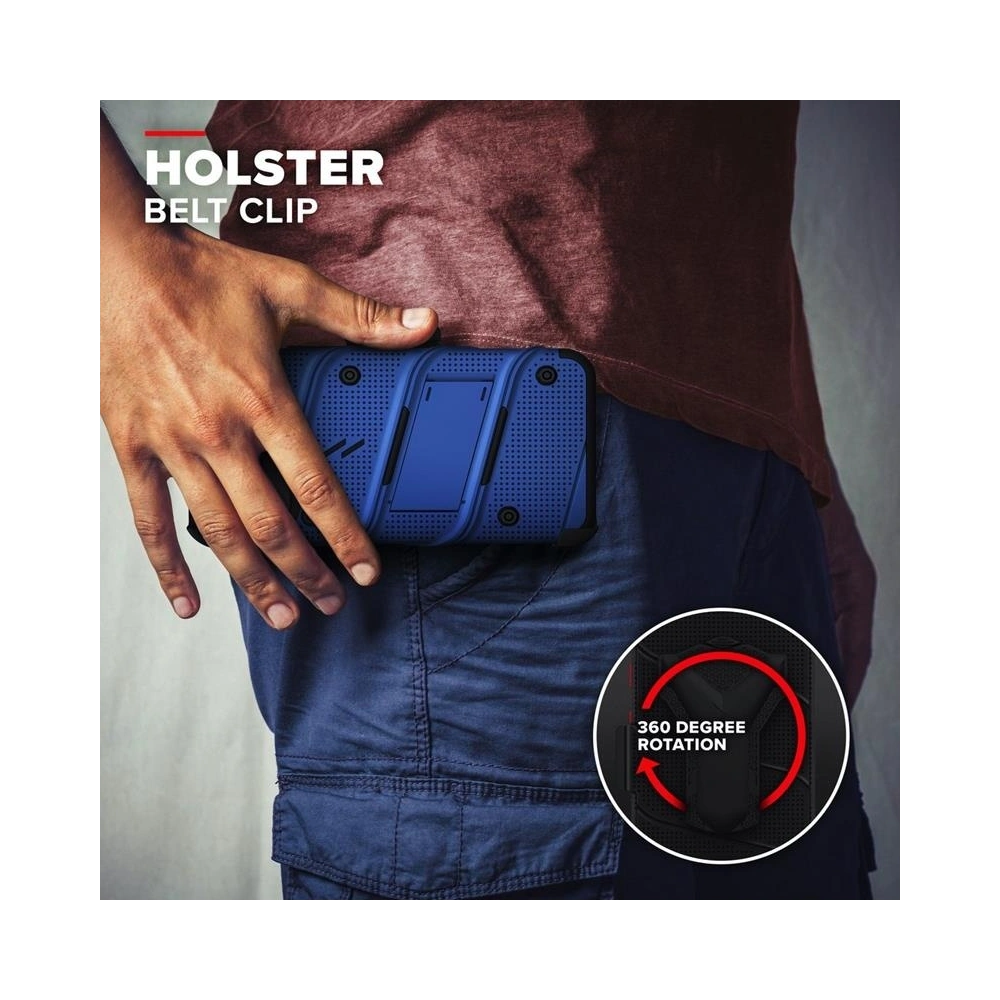 Pancerne etui Zizo Bolt Cover Apple iPhone 12/12 Pro ze szkłem 9H na ekran + podstawka & uchwyt do paska (niebieski/czarny)