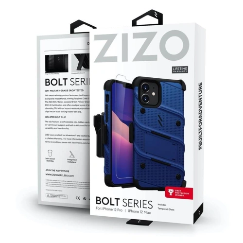 Buy Zizo Bolt Cover - Case for iPhone 12 / iPhone 12 Pro with Military Grade + Glass Screen Protector & Kickstand and Holster (Blue/ - ZIZ054BLUBLK - {ean13} - Home Screen Store Europe