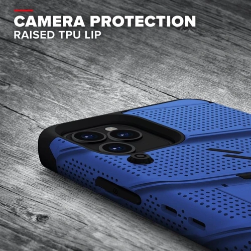 Kup Pancerne etui Zizo Bolt Cover Apple iPhone 12/12 Pro ze szkłem 9H na ekran + podstawka & uchwyt do paska (niebieski/czarny) - ZIZ054BLUBLK - {ean13} - Sklep Home Screen