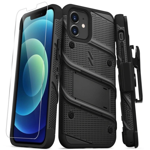 Kup Husă de protecție Zizo Bolt pentru Apple iPhone 12/12 Pro cu sticlă 9H pentru ecran + suport și prindere pentru curea (negru) - ZIZ055BLK - {ean13} - Sklep Home Screen