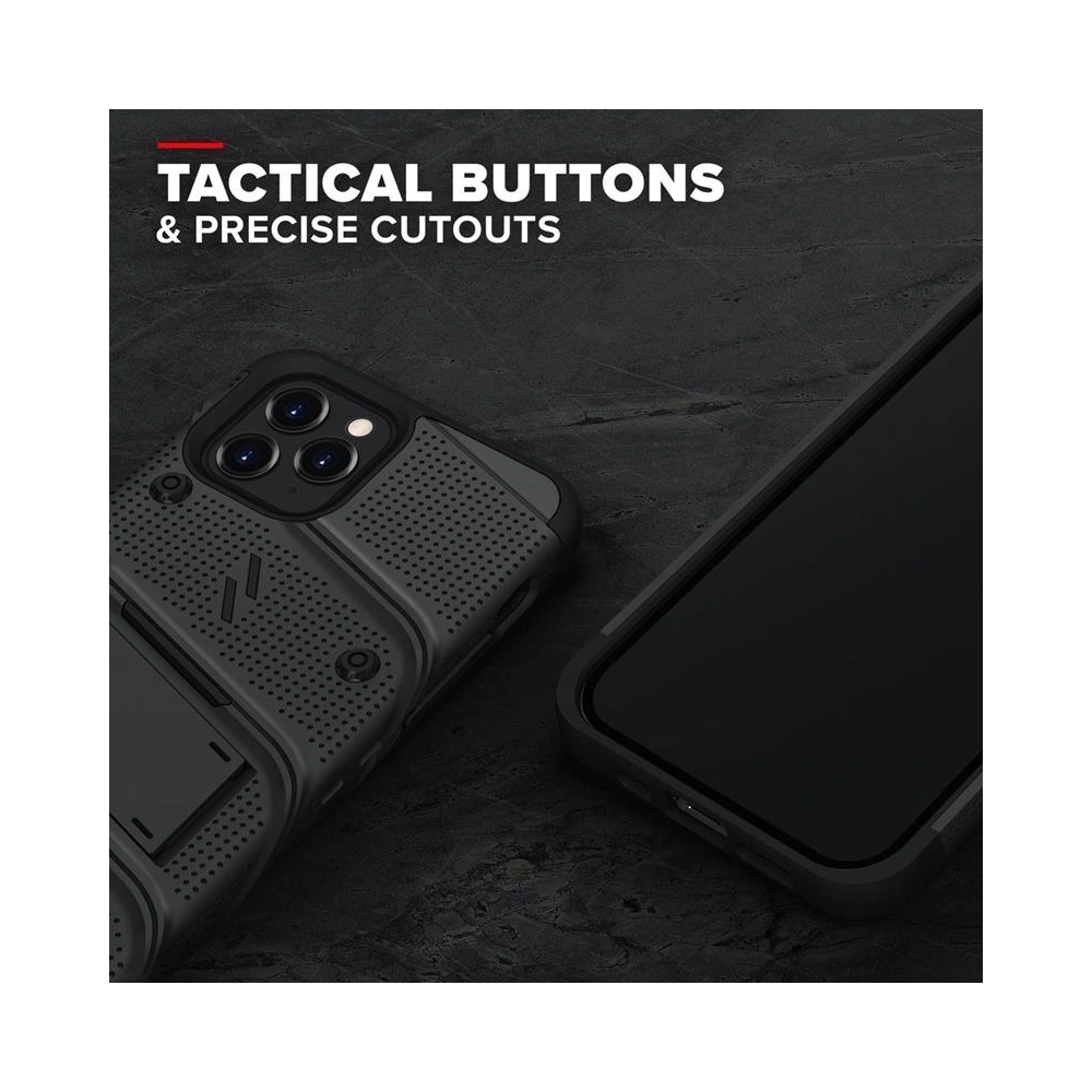 Pancerne etui Zizo Bolt Cover Apple iPhone 12/12 Pro ze szkłem 9H na ekran + podstawka & uchwyt do paska (czarny)