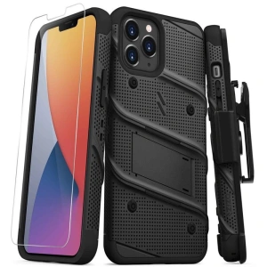 Kup Pancerne etui Zizo Bolt Cover Apple iPhone 12 Pro Max se sklem 9H na displej + stojánek a držák na pásek (černý) - ZIZ056BLK - {ean13} - Sklep Home Screen