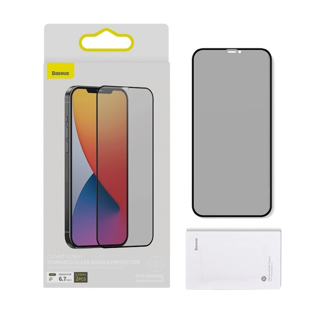 Szkło hartowane z filtrem prywatyzującym 0.23mm Baseus Apple iPhone 12 Pro Max (2szt.)