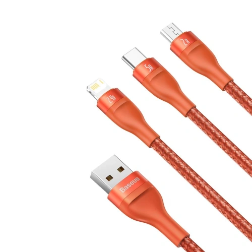 Kup Kabel USB 3w1 Baseus Flash Series, USB-C + micro USB + Lightning, 40W, 5A, 1.2m (pomarańczowy) - BSU1896ORG - {ean13} - Sklep Home Screen