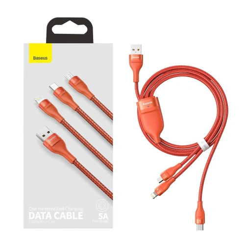 Kup Baseus 1.2m USB 3-in-1 Kabel Flash Series, USB-C + micro USB + Lightning, 40W, 5A, (orange) - BSU1896ORG - {ean13} - Sklep Home Screen