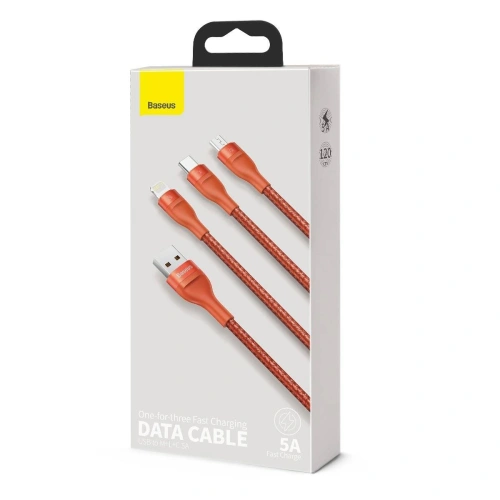 Buy 3in1 USB cable Baseus Flash Series, USB-C + micro USB + Lightning, 40W, 5A, 1.2m (orange) - BSU1896ORG - {ean13} - Home Screen Store Europe