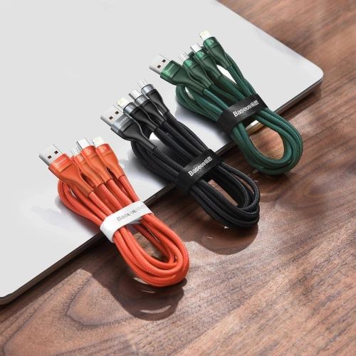 Kup Baseus 1.2m USB 3-in-1 Kabel Flash Series, USB-C + micro USB + Lightning, 40W, 5A, (orange) - BSU1896ORG - {ean13} - Sklep Home Screen