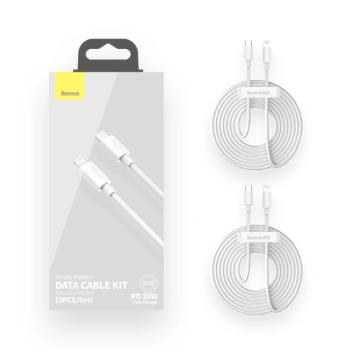Buy Baseus Simple Wisdom Data Cable Kit USB-C to Lightning PD 20W (2PCS/Set) 1.5m White - BSU1897WHT - {ean13} - Home Screen Store Europe