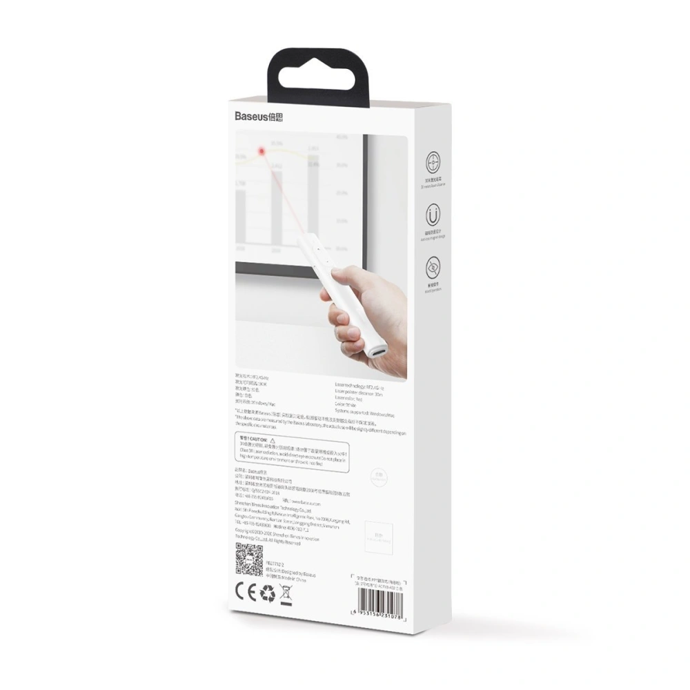 Wielofunkcyjny pilot Baseus Orange Dot do prezentacji, ze wskaźnikiem laserowym, bez baterii (biały)