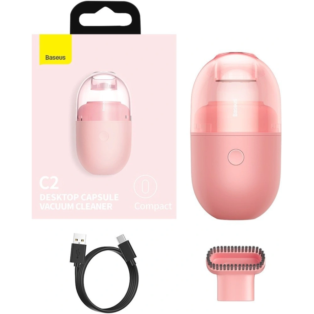 Bezprzewodowy mini odkurzacz biurkowy Baseus Capsule C2, 1000Pa (różowy)