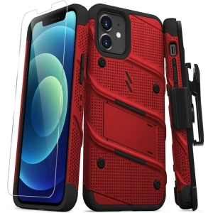 Kup Pancerne etui Zizo Bolt Cover Apple iPhone 12/12 Pro se sklem 9H na displej + stojánek & držák na pás (červený/černý) - ZIZ057REDBLK - {ean13} - Sklep Home Screen