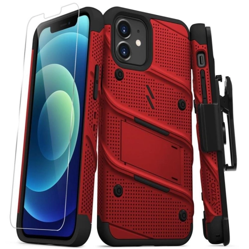 Kup Páncél tok Zizo Bolt Cover Apple iPhone 12/12 Pro 9H üveggel a kijelzőn + állvány & övcsat (piros/fekete) - ZIZ057REDBLK - {ean13} - Sklep Home Screen