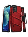 Zizo Bolt Cover - Case for iPhone 12 / iPhone 12 Pro with Military Grade + Glass Screen Protector & Kickstand and Holster (Red/B