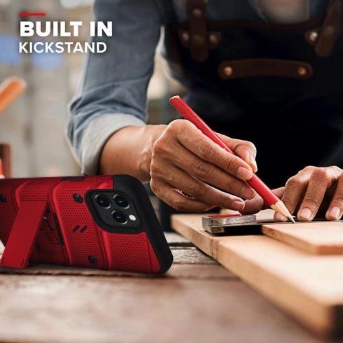 Kup Páncél tok Zizo Bolt Cover Apple iPhone 12/12 Pro 9H üveggel a kijelzőn + állvány & övcsat (piros/fekete) - ZIZ057REDBLK - {ean13} - Sklep Home Screen