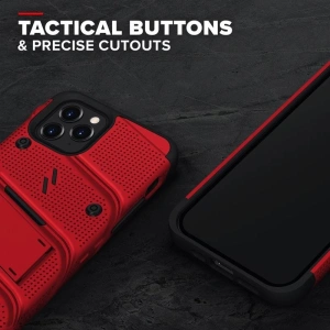 Kup Páncél tok Zizo Bolt Cover Apple iPhone 12/12 Pro 9H üveggel a kijelzőn + állvány & övcsat (piros/fekete) - ZIZ057REDBLK - {ean13} - Sklep Home Screen
