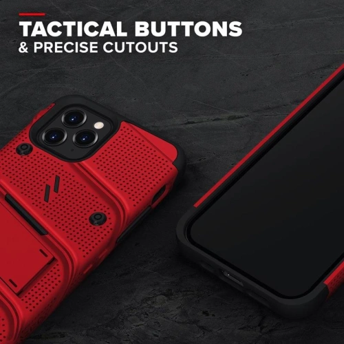 Kup Páncél tok Zizo Bolt Cover Apple iPhone 12/12 Pro 9H üveggel a kijelzőn + állvány & övcsat (piros/fekete) - ZIZ057REDBLK - {ean13} - Sklep Home Screen