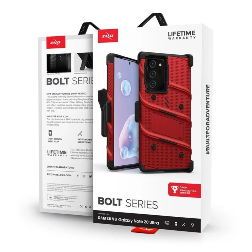 Kup Pancerne etui Zizo Bolt Cover Samsung Galaxy Note 20 Ultra + podstawka & uchwyt do paska (Red/Black) - ZIZ058REDBLK - {ean13} - Sklep Home Screen
