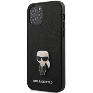 Buy Karl Lagerfeld KLHCP12LIKMSBK Apple iPhone 12 Pro Max black hardcase Saffiano Ikonik Metal - KLD387BLK - {ean13} - Home Screen Store Europe