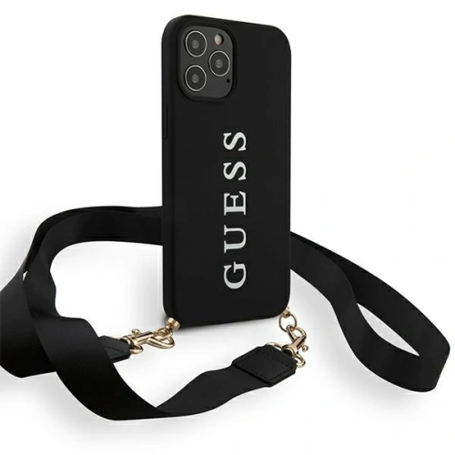 Kup Etui Guess GUHCP12LPUSTCRBK Apple iPhone 12 Pro Max černé/hardcase silikon s potištěným logem a popruhem - GUE730BLK - {ean13} - Sklep Home Screen