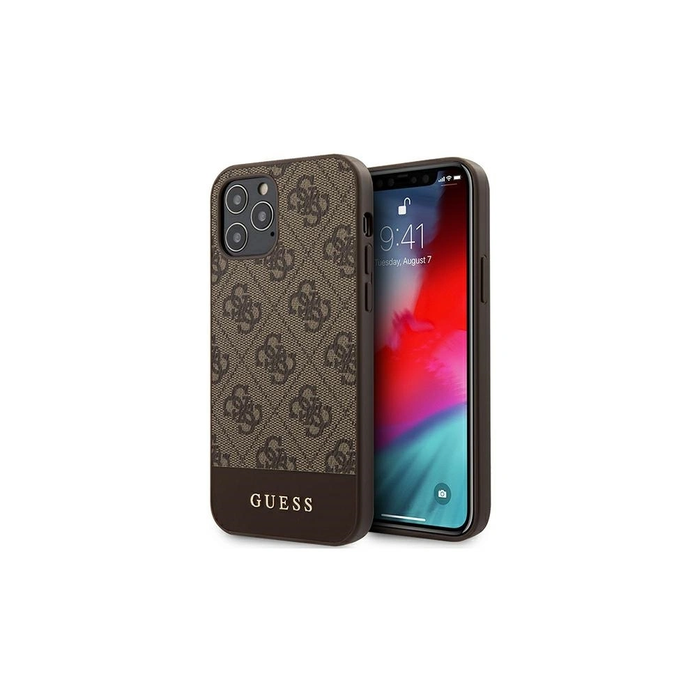 Etui Guess GUHCP12MG4GLBR Apple iPhone 12/12 Pro brązowy/brown hardcase 4G Stripe Collection