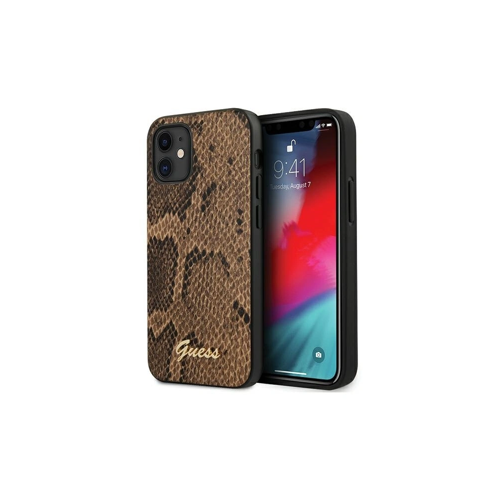 Etui Guess GUHCP12SPUSNSMLBR Apple iPhone 12 mini brązowy/brown hardcase Script Python Collection