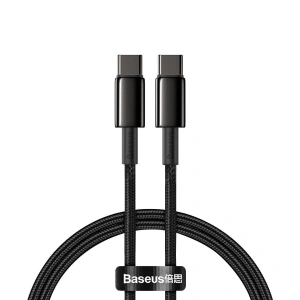 Cablul USB-C la USB-C Baseus Tungsten Gold, 100W, 2m (negru)