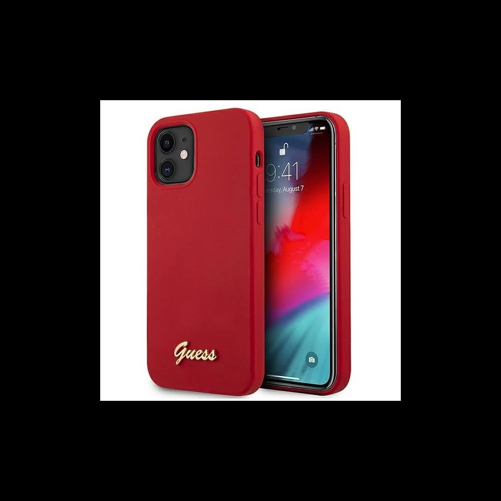 Guess GUHCP12SLSLMGRE Apple iPhone 12 mini red hardcase Metal Logo Script - 1