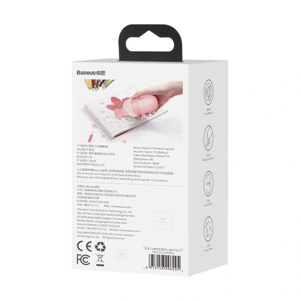 Vezeték nélküli mini asztali porszívó Baseus Capsule C2, 700Pa, akkumulátor 2xAA (rózsaszín) - 4